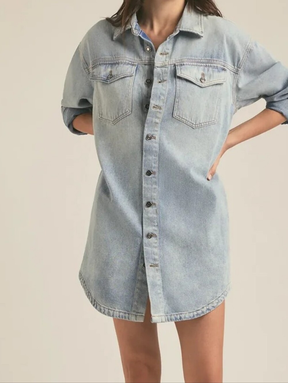 Favorite Daughter The Beau Light Blue Denim  buttom FrontMini ShirtDress Size M